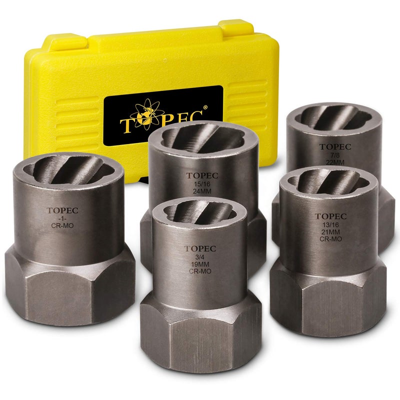 Topec 5-Piece Heavy Duty Bolt Remover Set  1/2"" Drive Impact Extractor Set  Perfect Tool Kit for Removing Stripped  Damaged  Rounded off and Rusted Bolts & Nuts  and Shorter Profile Lug Nuts - Image 1